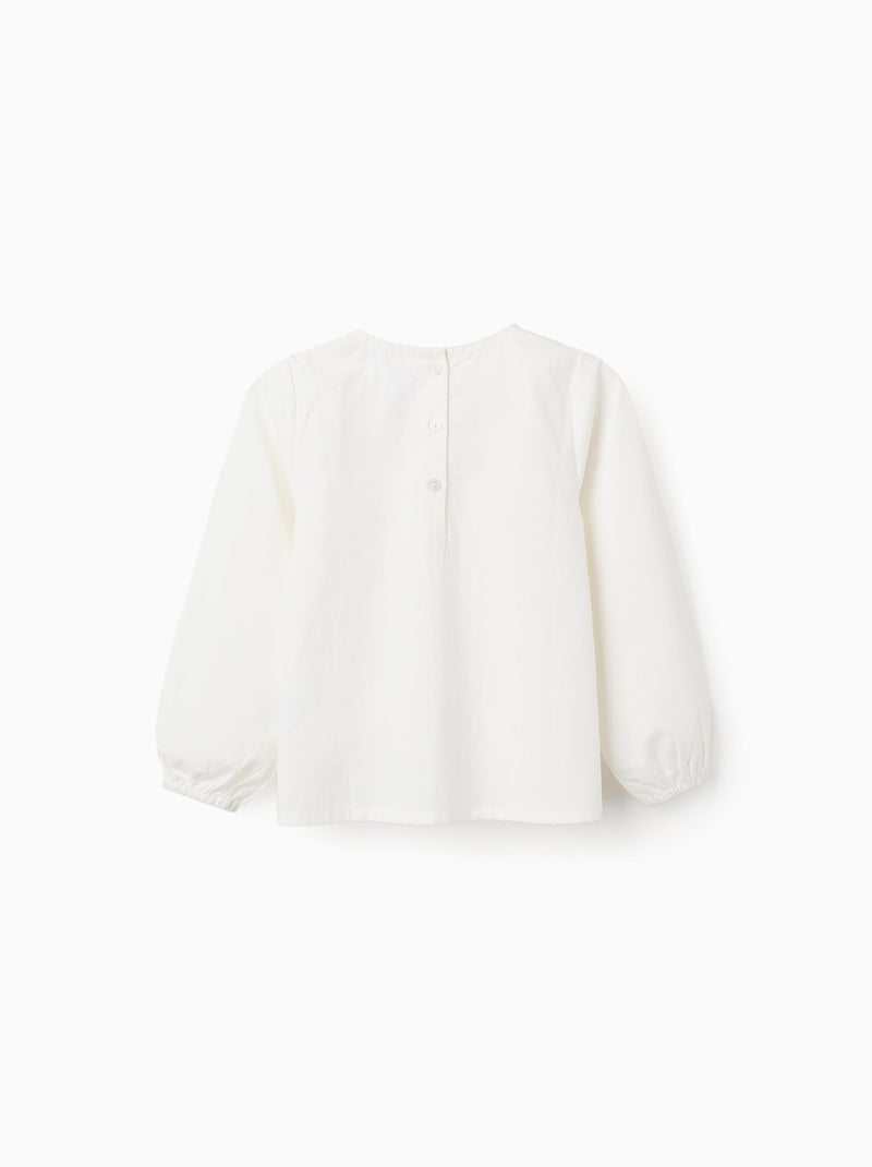 Blouse en popeline à manches longues et plis Blanc - Kiabi
