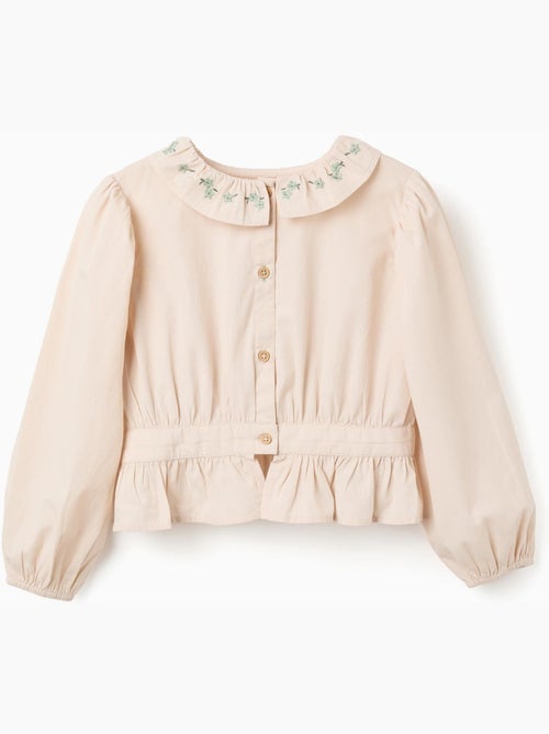 Blouse en popeline à volants et manches ballon B&S - Kiabi