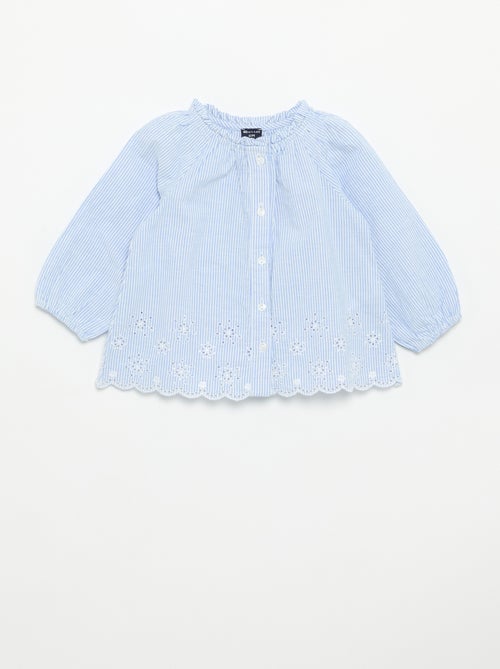 Blouse en popeline avec broderies - Kiabi