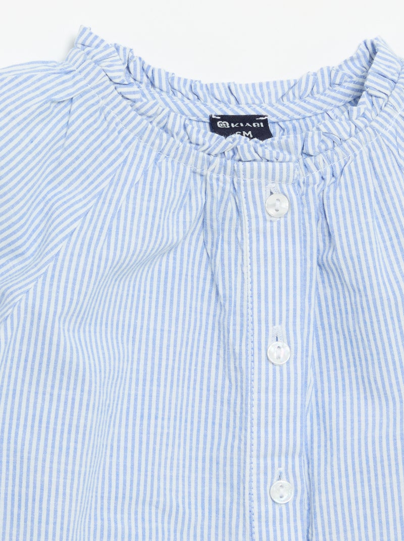 Blouse en popeline avec broderies Bleu - Kiabi