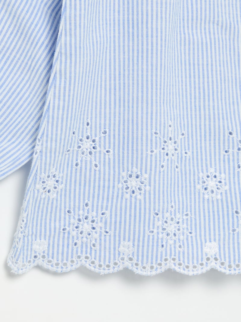 Blouse en popeline avec broderies Bleu - Kiabi