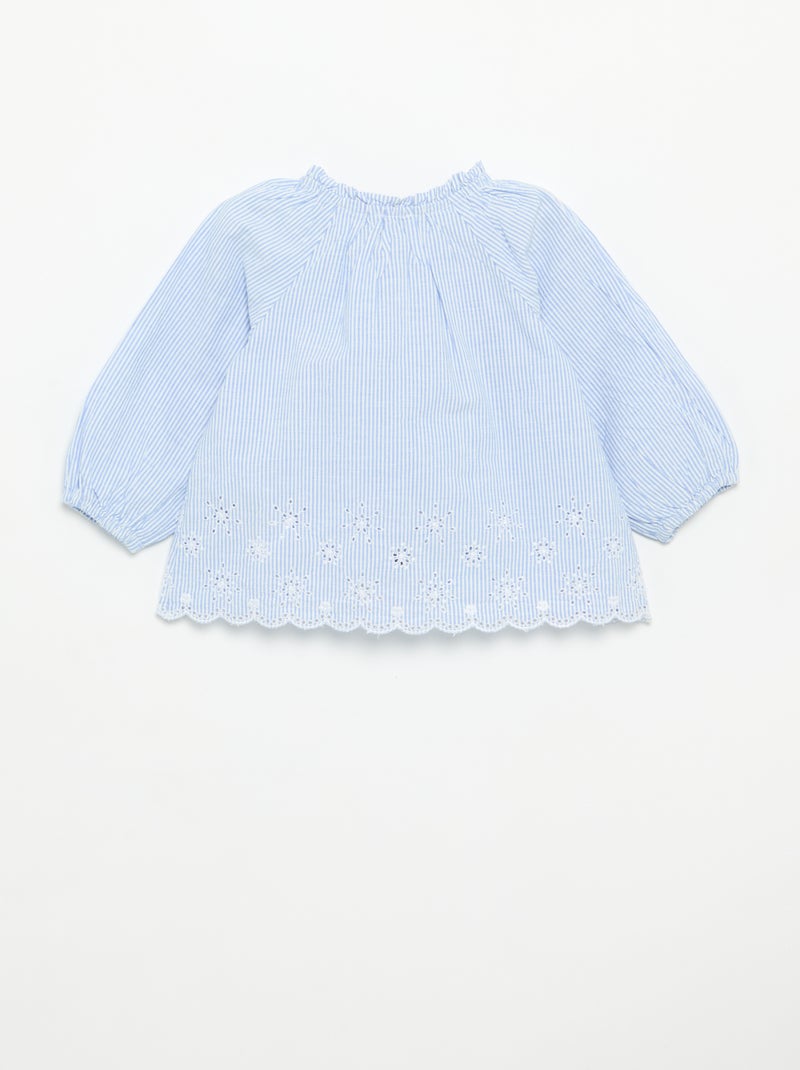 Blouse en popeline avec broderies Bleu - Kiabi