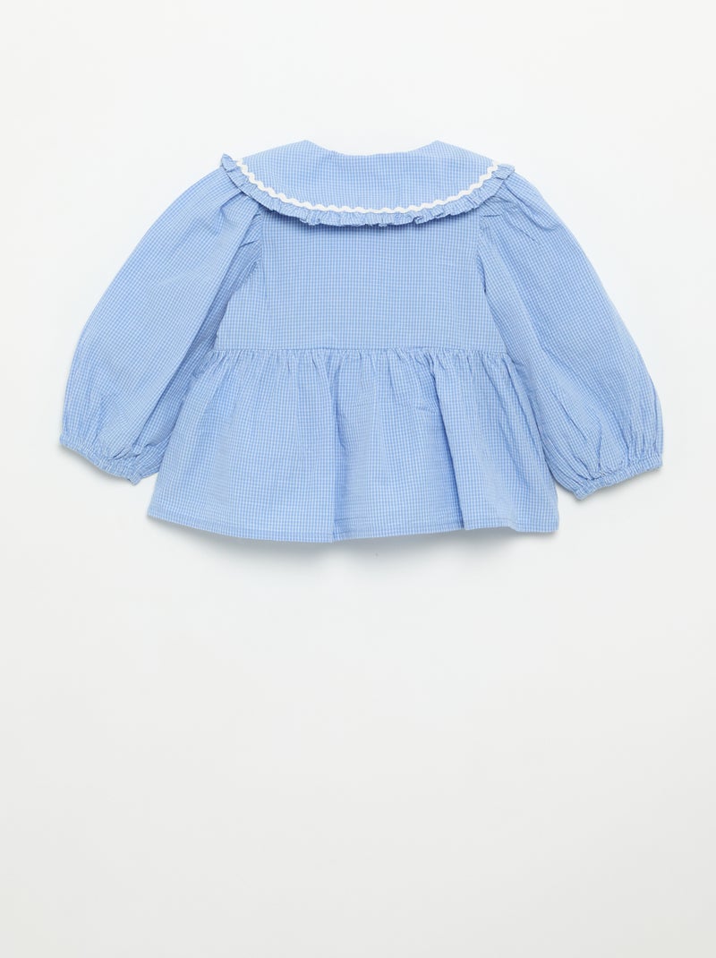 Blouse en popeline avec col claudine Bleu - Kiabi
