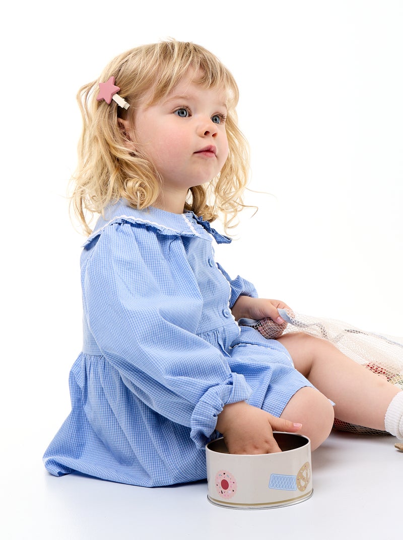 Blouse en popeline avec col claudine Bleu - Kiabi