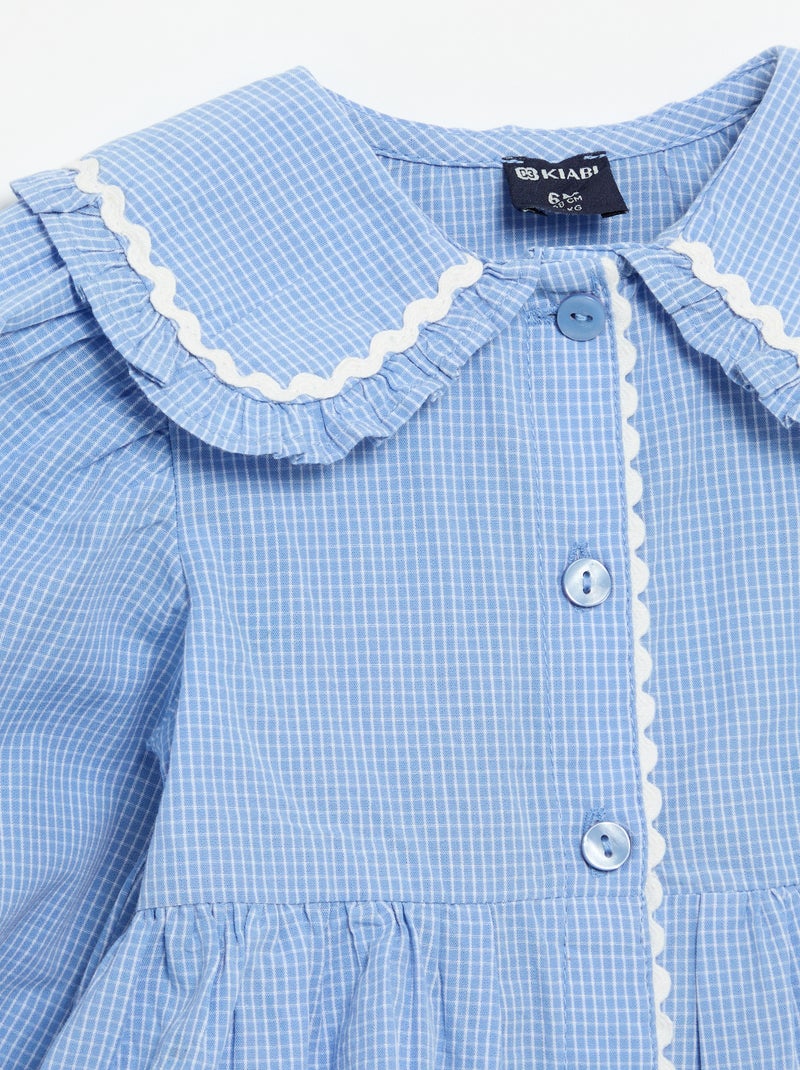 Blouse en popeline avec col claudine Bleu - Kiabi
