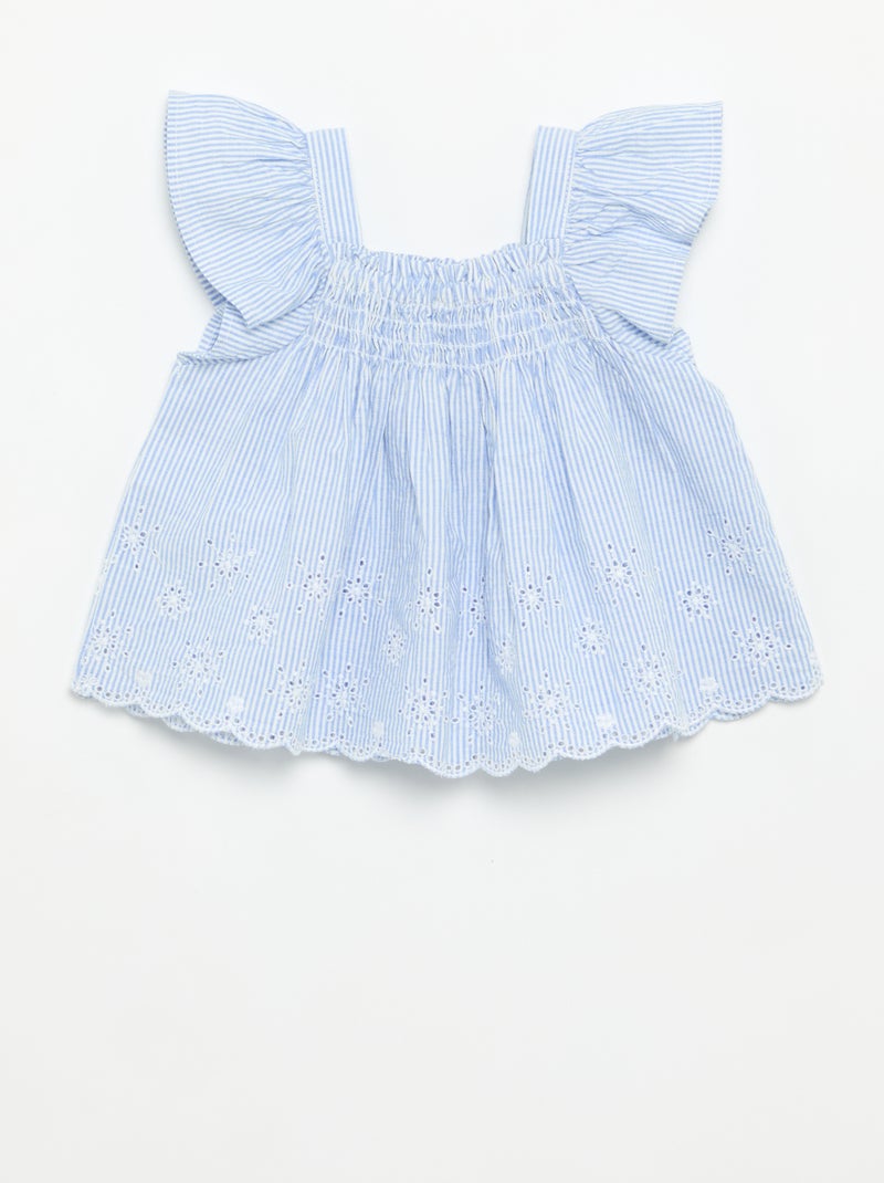 Blouse en popeline avec volants Bleu - Kiabi