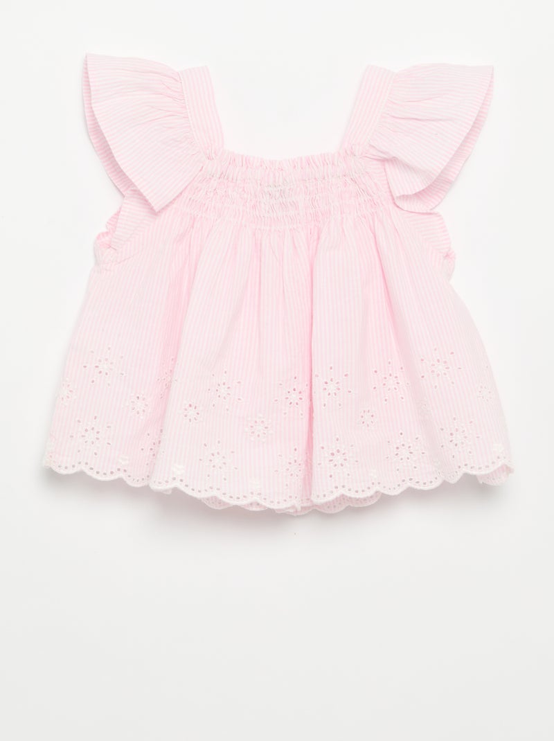 Blouse en popeline avec volants Rose - Kiabi