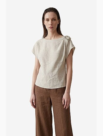 Blouse en popeline de coton à col bateau et nœud my fashion