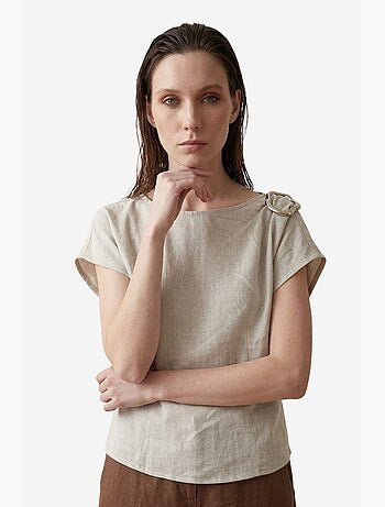 Blouse en popeline de coton à col bateau et nœud my fashion