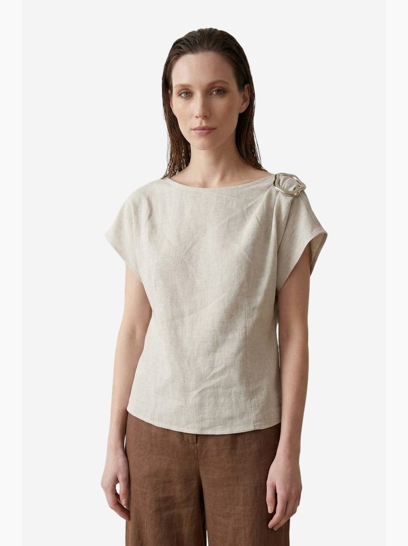Blouse en popeline de coton à col bateau et nœud my fashion Beige argile - Kiabi