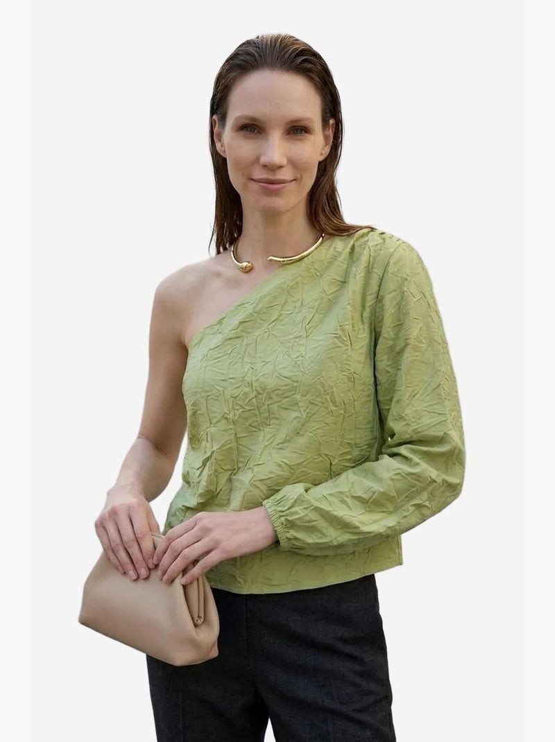 Blouse en popeline de coton asymétrique à découpe my fashion Vert pastel - Kiabi