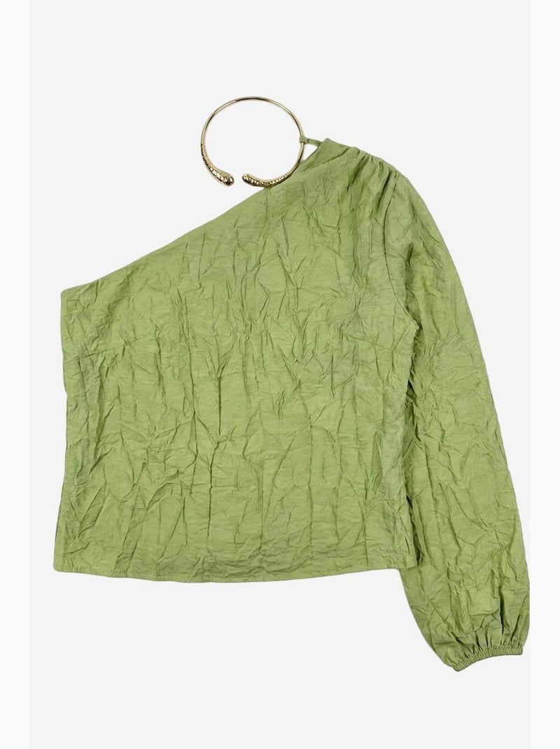 Blouse en popeline de coton asymétrique à découpe my fashion Vert pastel - Kiabi
