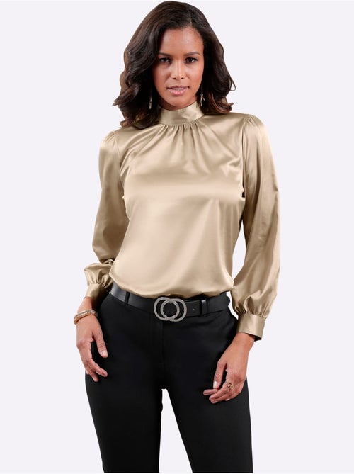 Blouse en satin avec col montant et manches ballon - Taille standard - Witt - Kiabi