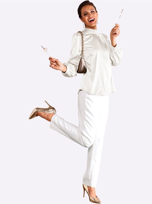 Blouse en satin avec col montant et manches ballon - Taille standard - Witt - Kiabi