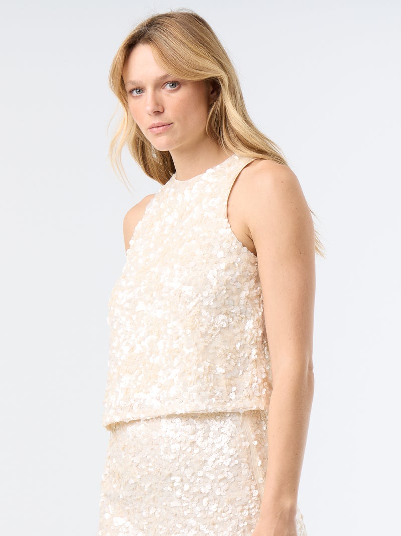 Blouse en sequins sans manches Beige - Kiabi
