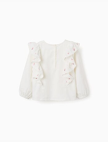 Blouse en sergé avec volants et fleurs