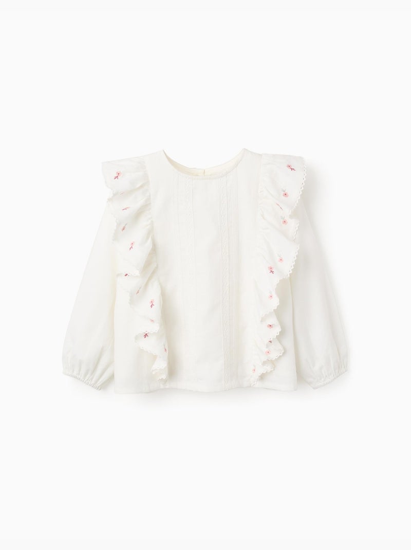 Blouse en sergé avec volants et fleurs Blanc - Kiabi
