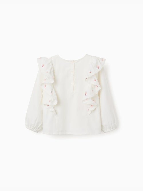 Blouse en sergé avec volants et fleurs - Kiabi