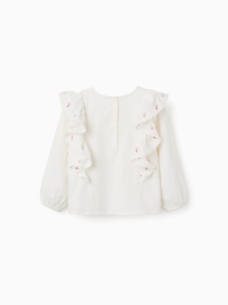 Blouse en sergé avec volants et fleurs Blanc - Kiabi