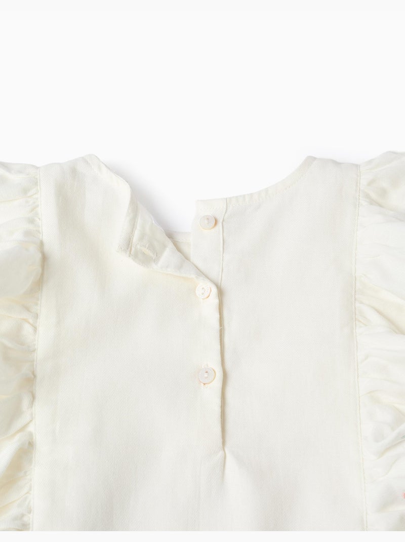 Blouse en sergé avec volants et fleurs Blanc - Kiabi