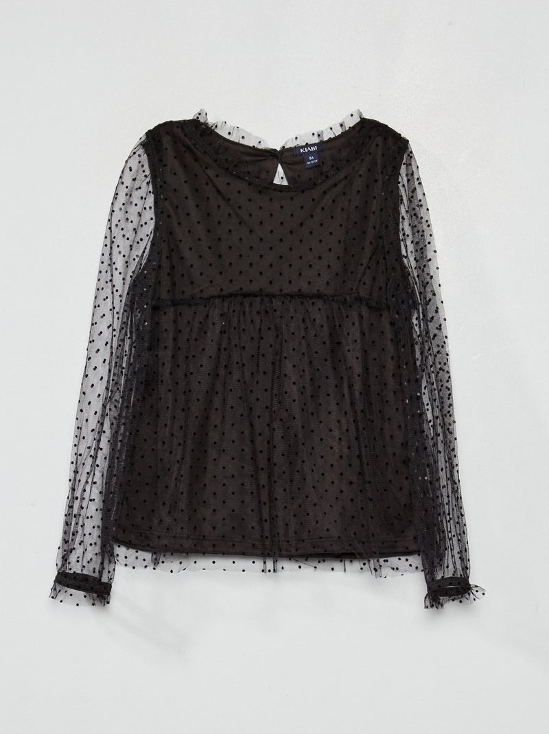 Blouse en tulle à plumetis noir - Kiabi