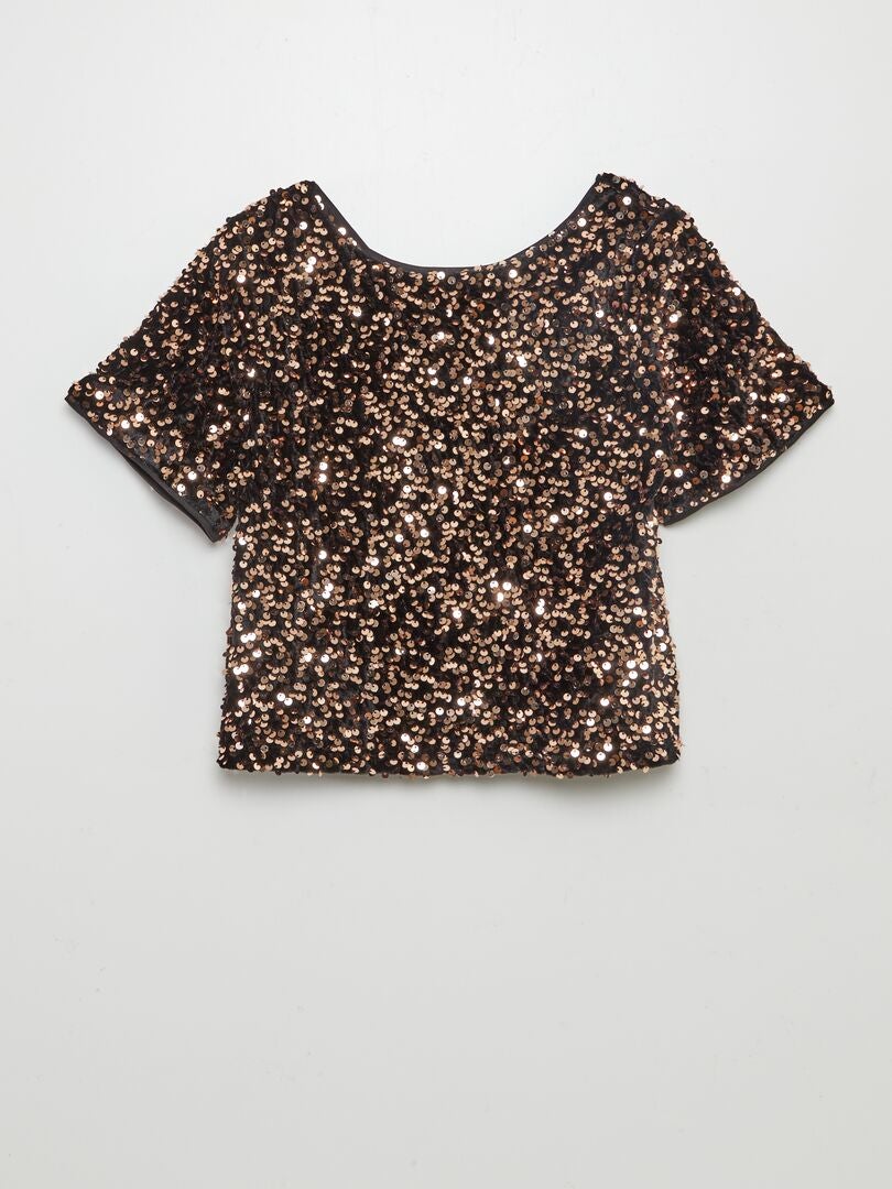 Blouse en velours animée de sequins Orange - Kiabi