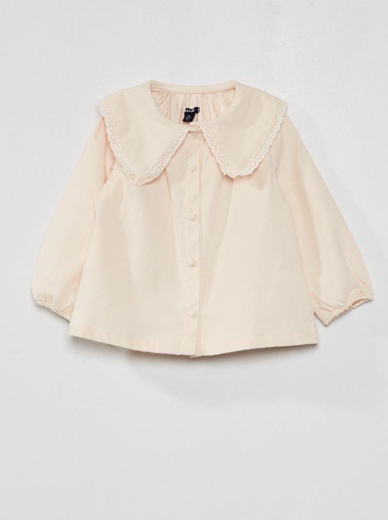 Blouse en velours avec col brodé Rose clair - Kiabi