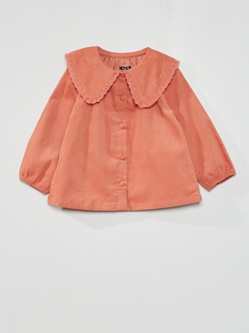 Blouse en velours avec col brodé rose - Kiabi