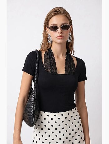 Blouse en viscose dentelle à col u ajustée mixray