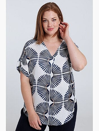 Blouse en viscose imprimé graphique bicolore