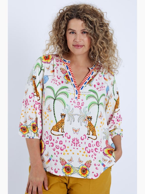 Blouse en viscose imprimé tigres et fleurs PAPRIKA - Kiabi