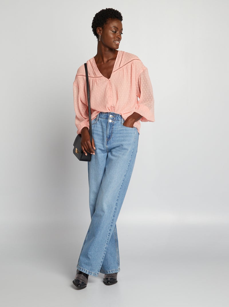 Blouse Voile Plumetis Et Dentelle Blanche Stradivarius Taille M - Occasion Très Bon état