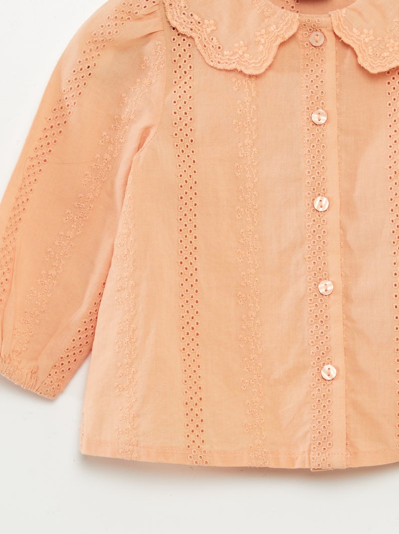 Blouse en voile de coton avec broderies anglaises BEIGE - Kiabi