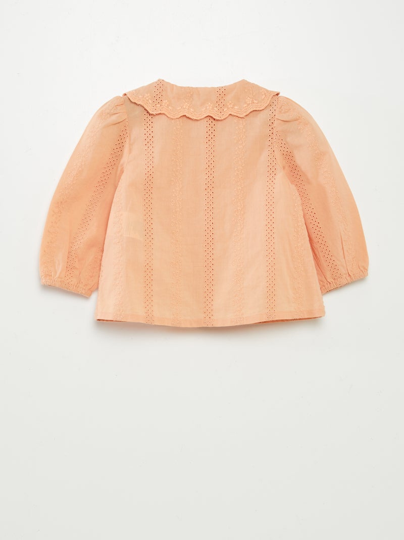 Blouse en voile de coton avec broderies anglaises BEIGE - Kiabi