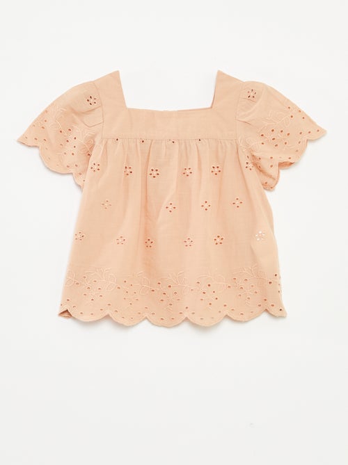 Blouse en voile de coton avec broderies anglaises - Kiabi
