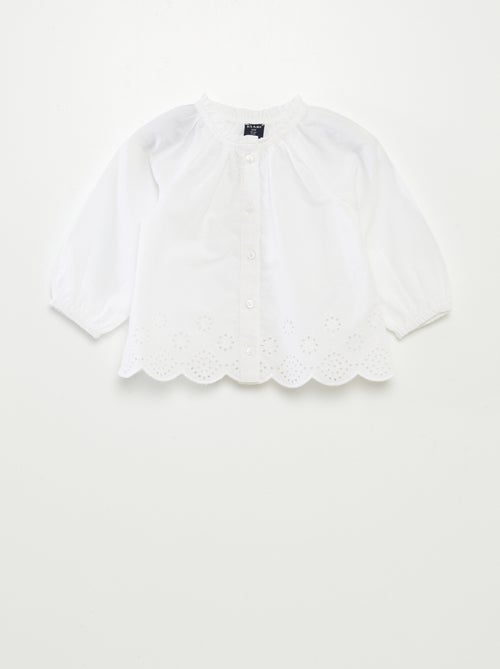 Blouse en voile de coton avec broderies anglaises - Kiabi