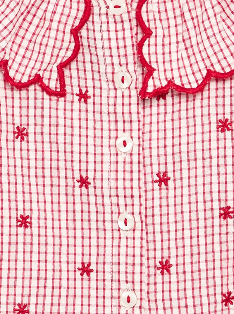 Blouse en voile de coton avec col claudine Rouge - Kiabi