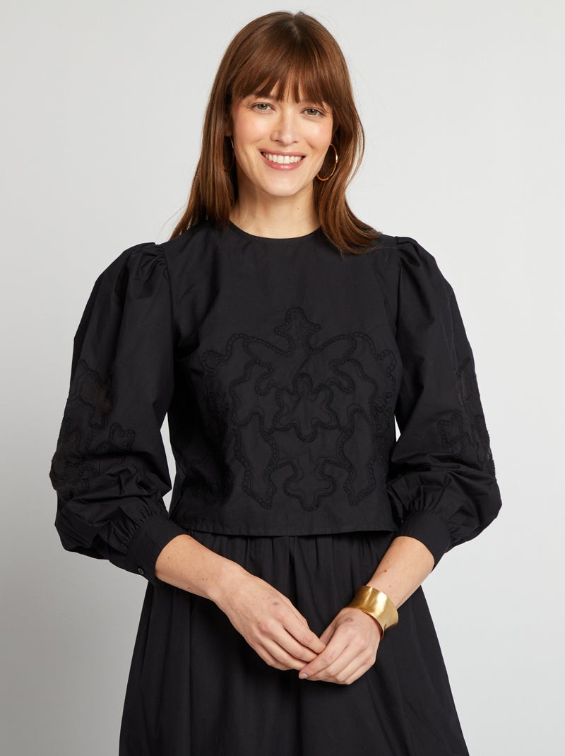 Blouse en voile de coton Noir - Kiabi