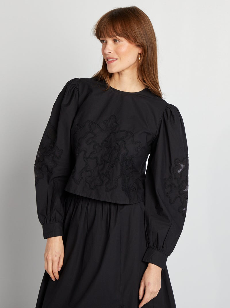 Blouse en voile de coton Noir - Kiabi