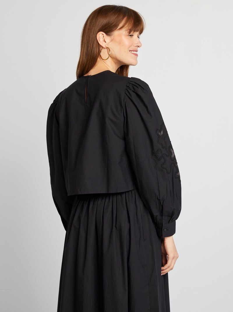 Blouse en voile de coton Noir - Kiabi