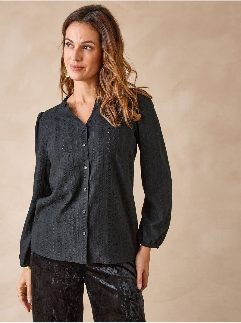 Blouse encolure fantaisie en maille - DAXON Noir Noir - Kiabi