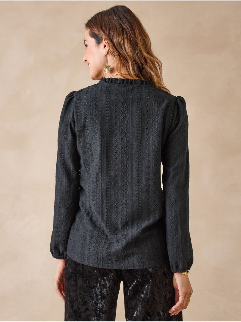 Blouse encolure fantaisie en maille - DAXON Noir Noir - Kiabi