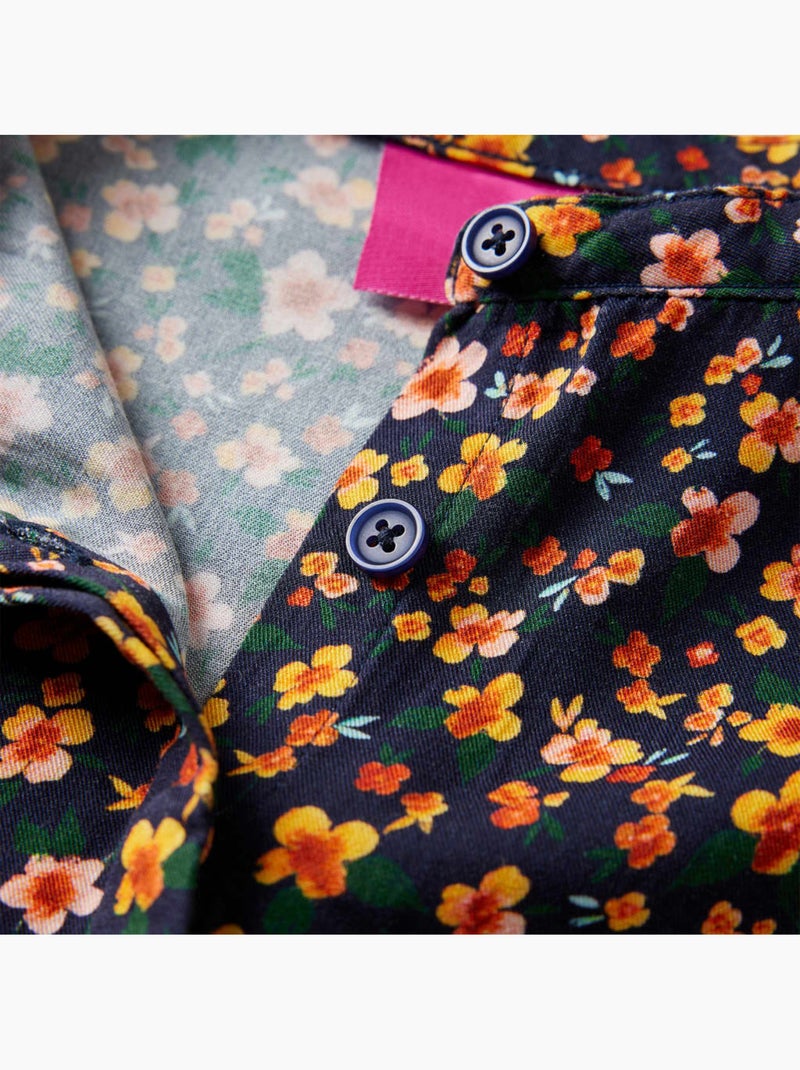 Blouse enfant en lyocell imprimé floral col mao boutonné - vidaxl Bleu - Kiabi