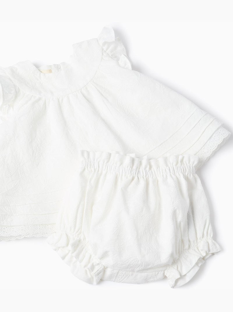 Blouse et bloomer en coton à volants Beige clair - Kiabi