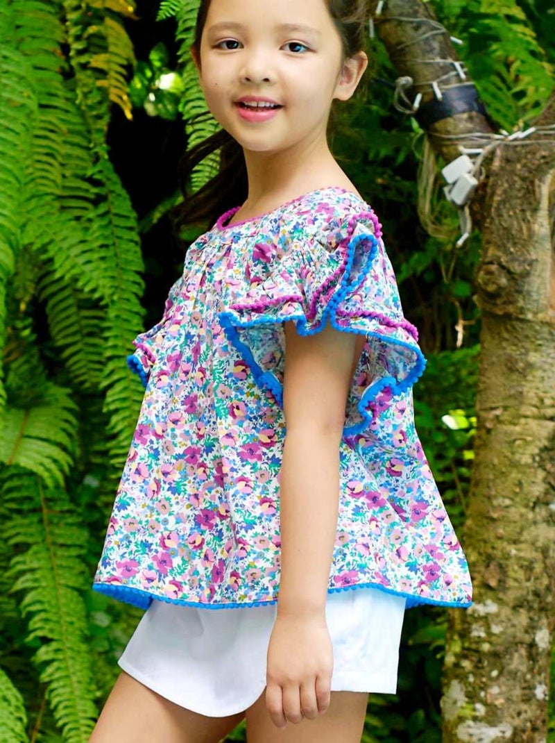 Blouse Été Fleurie    et    Manches Papillons  BUTTERFLY - La Faute à Voltaire Violet - Kiabi