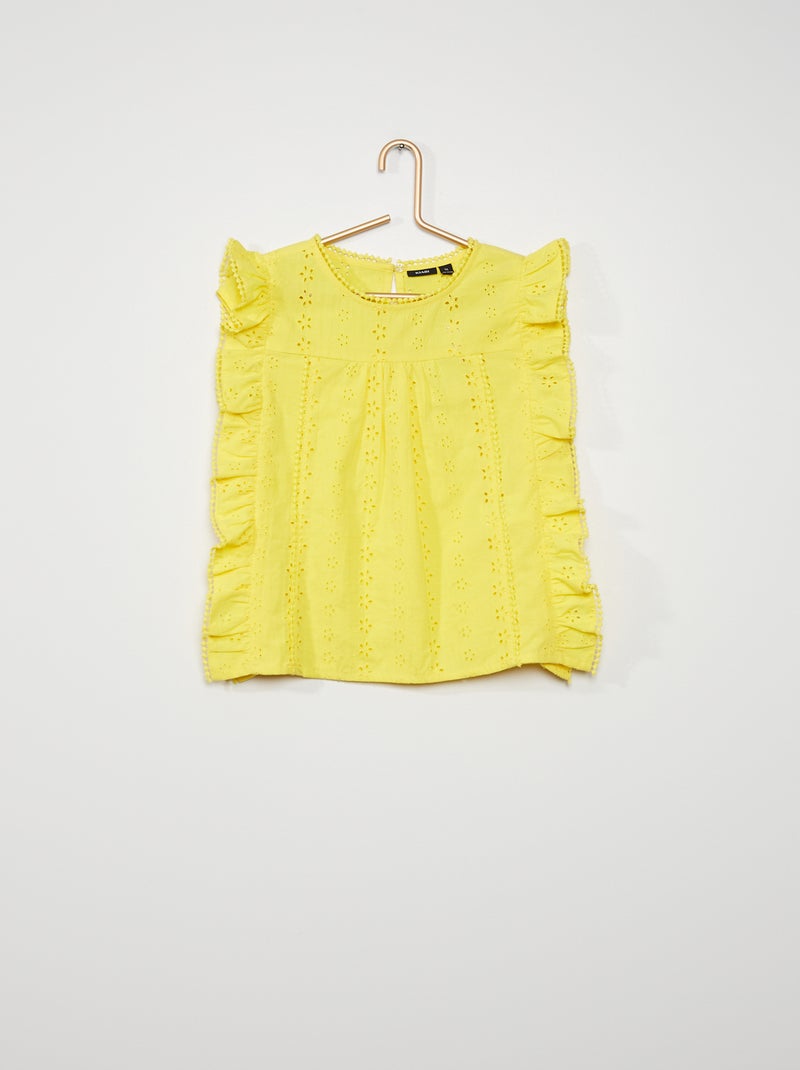 Blouse façon broderie anglaise jaune - Kiabi