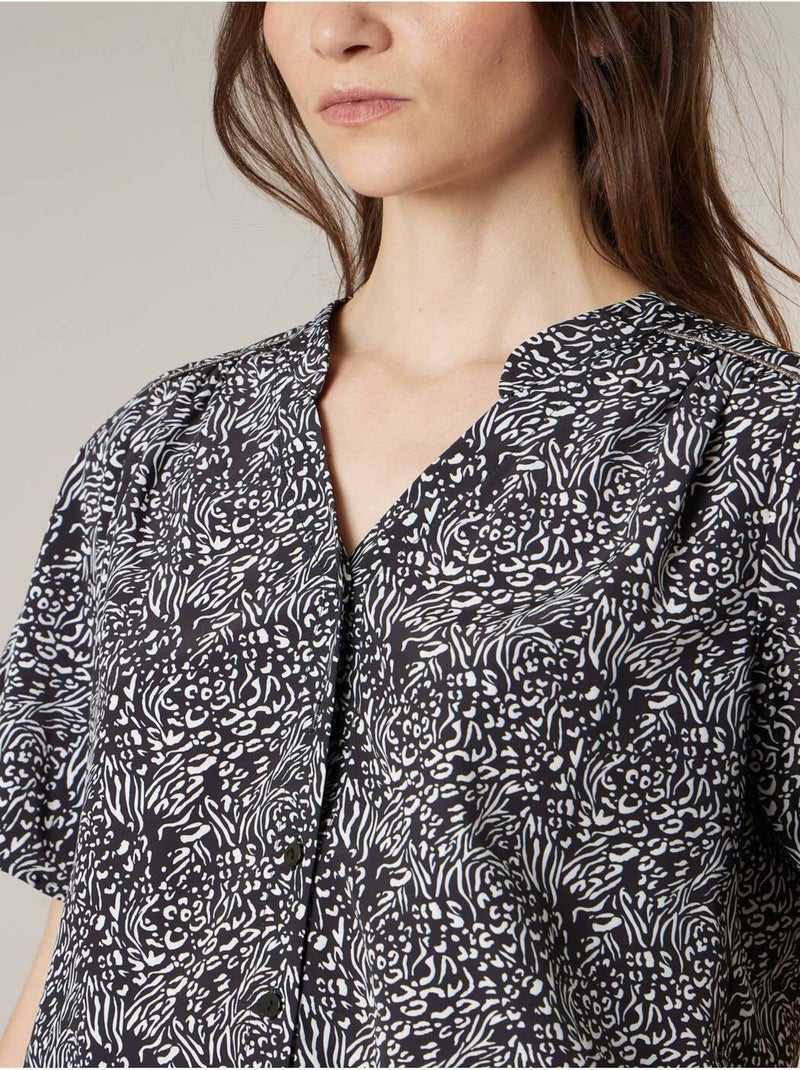 Blouse femme ampe et fluide imprimé graphique 'Deeluxe' Noir - Kiabi