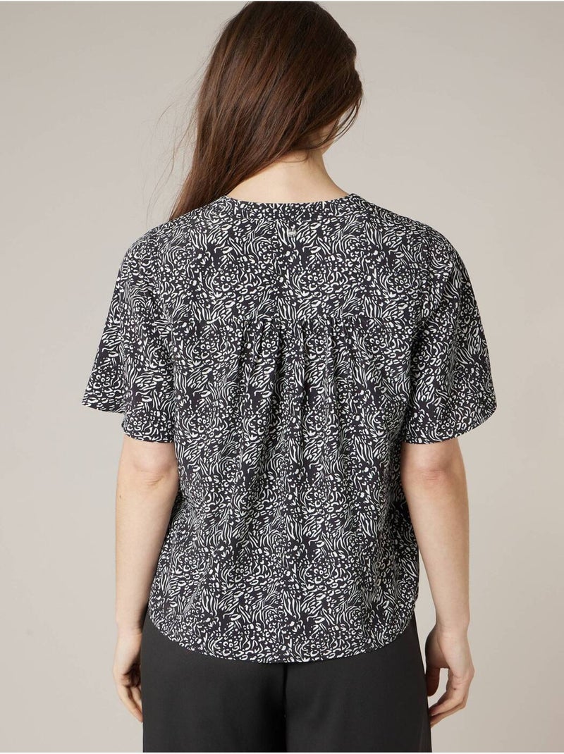 Blouse femme ampe et fluide imprimé graphique 'Deeluxe' Noir - Kiabi