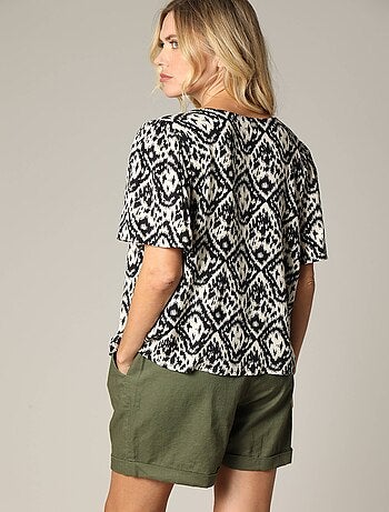 Blouse femme ample col V avec boutons et manches papillon 'Deeluxe'
