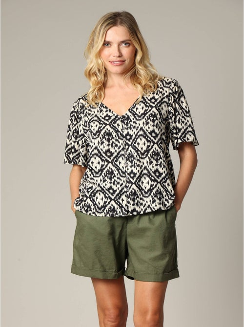 Blouse femme ample col V avec boutons et manches papillon 'Deeluxe' - Kiabi